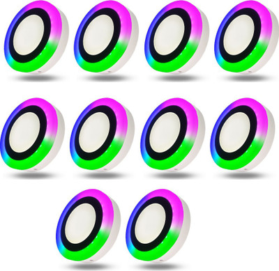 D'Mak 9 Watt White+PGB Round Surface Led Decorative Panel Light (Pack Of 10) Ceiling Light Ceiling Lamp(Multicolor)