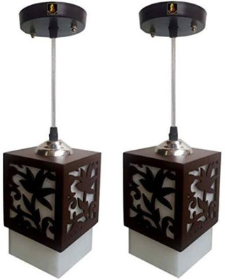 Brightlyt With Bulb_Lotus Wooden Ceiling Hanging Light_Pack of 2 Pendant Lamp Ceiling Lamp(Brown)