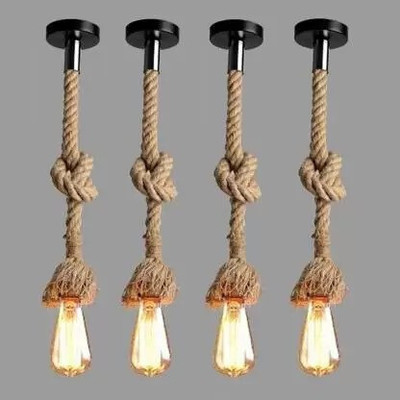 spark world Pendant Rope Lights for Ceiling Hanging Lights (Bulb not included - Pack of 4) Pendant Lamp Ceiling Lamp(Beige)