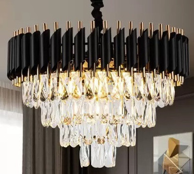 Risa Modern Chandelier with K9 Crystal For Home Decoration Chandelier Ceiling Lamp(Black, Gold)