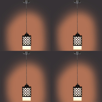 Gojeeva Wooden Hanging Lamp Without Bulb(PACK OF 4) Pendant Lamp Ceiling Lamp(Brown)