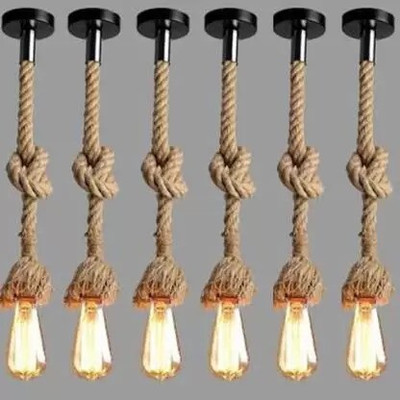 DONERIA Pendant Rope Lights for Ceiling Hanging Lights (Bulb not included - Pack of 6) Pendant Lamp Ceiling Lamp(Beige)