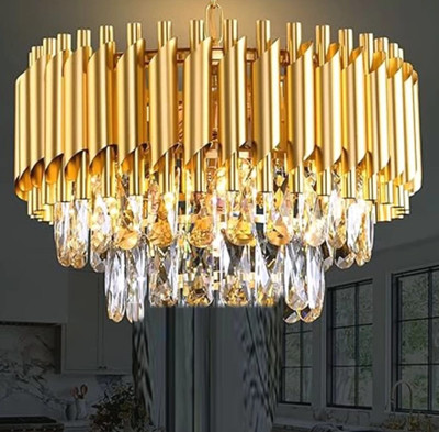 PRALINZ 300 MM Gold Mamra LED Crystal Chandelier Light For Living Room Bed Room Hall Chandelier Ceiling Lamp(Gold, Clear)