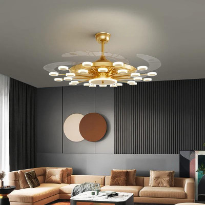 Blissbells 24 Gold Rings Ceiling Fan Chandelier with Remote Control Chandelier Ceiling Lamp(Gold)