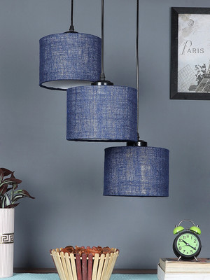 Devansh Devansh Blue Jute Round Drum Cluster Hanging Lamp Pendant Lamp Ceiling Lamp(Blue)