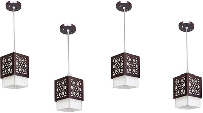 Areezo Wooden Square Flower Design hanging lamp (Set of 4),bulb not included Pendants Ceiling Lamp(Brown)