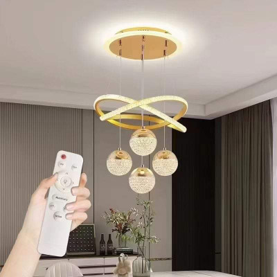 Shri Mahal Antiques Golden 5 Light with Remote Curvy LED Pendant Chandelier Light Pendant Lamp Ceiling Lamp(Gold)