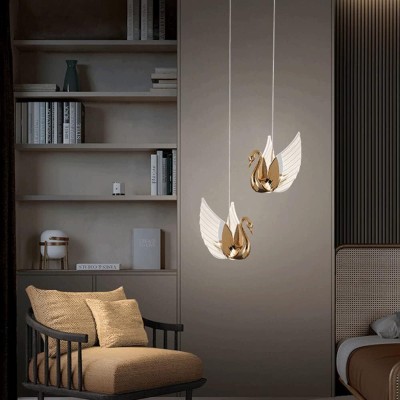 Guize Modern Swan LED Artistic Gold Hanging Light for Living Room (Pack of 2) Pendants Ceiling Lamp(Gold)