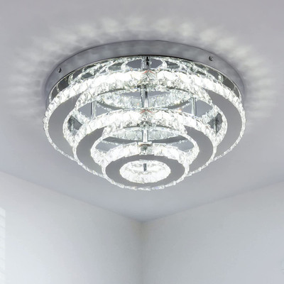 Crystomist Modern crystal chendelier 3LayerRound White fix ceiling light Chandelier Ceiling Lamp(White)