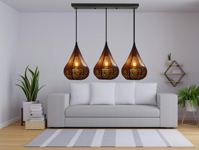 GAUVIK GAU - BLACK 1135 LINEAR THAALI Chandelier Ceiling Lamp(Black)