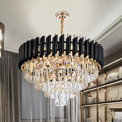 Aamivi Modern Impoted Black-Gold K9 S4 Crystal Hanging Light Chandelier Ceiling Lamp(Gold)
