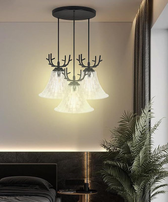 KINIS KIN-JALWA PVC GLASS ROUND THAALI Cluster Pendant Light Chandelier Ceiling Lamp(Clear)