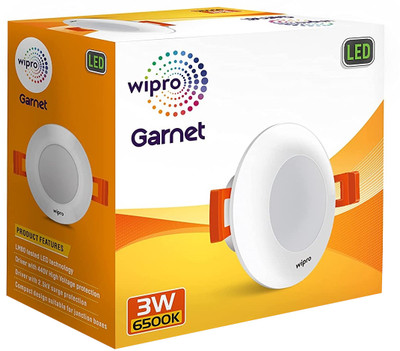 Wipro Garnet 3W LED Mini Downlighter Recessed Ceiling Light Ceiling Lamp(White)