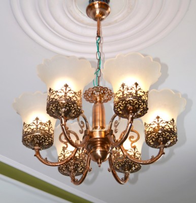Prop It Up 6 Light Portuguese Style COPPER Antique Finished Chandelier Height Adjustable Chandelier Ceiling Lamp(White)
