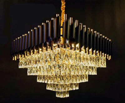 Adwait SQR400MM_BG1 Chandelier Ceiling Lamp(Black, Gold)