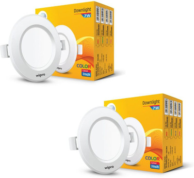 Wipro Alpha 7W Round Downlight Junction Box | Warm White (2700K) Pack of 2 Ceiling Light Ceiling Lamp(Yellow)