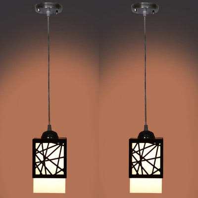 Gojeeva Wooden Hanging Lamp Without Bulb(PACK OF 2) Pendants Ceiling Lamp(Black)