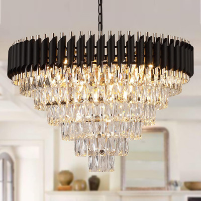 Adwait crystal Black glod polish metal 600mm chandelier hanging ceiling pendant jhoomer Chandelier Ceiling Lamp(Black, Gold)