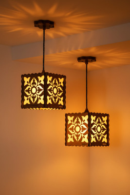 US DZIRE Wooden Lamp Shade (2 Lamp Set) Hanging Light Fixture |For Home Living Room Decor Pendant Lamp Ceiling Lamp(Beige)