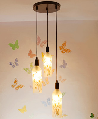 KrefihR 3 Light Frosted Gold Bottle Hanging Ceiling Lamp Light Round Pendant Lamp Ceiling Lamp(Black)