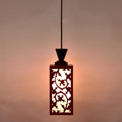 Kiyan traders UNNATI Handcrafted Wooden Hanging Lamp with Timeless Design for Ambient Lighting Ceiling Light Ceiling Lamp(Red)