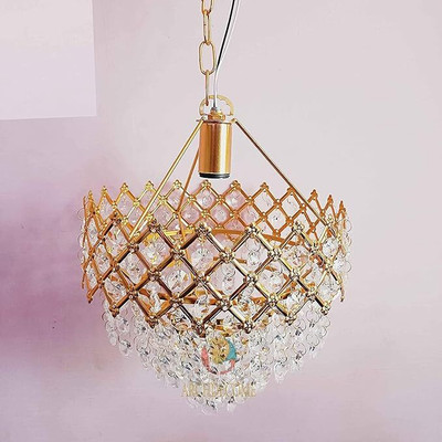 Baslash Crystal Hanging Pendant Beautiful Jhumar Ceiling Lamp with s4 Crystal (Golden) Chandelier Ceiling Lamp(Gold)