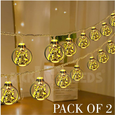 Pick Ur Needs Diwali String Lights Goddess Laxmi Ji Metal Hanging Lights- Warm White Round 3D Ceiling Lamp