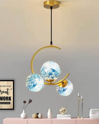 LYMON Lymon Hanging Chand Design 3 Glass for Living Room,Bedroom,With Bulb (Pack of 1) Pendants Ceiling Lamp(Gold)