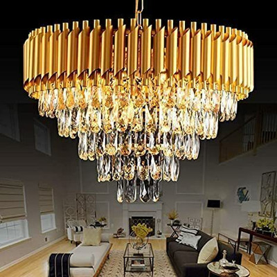 SHRESHTHA crystal Gold polish metal 600mm chandelier hanging ceiling pendant jhoomer Chandelier Ceiling Lamp(Gold)