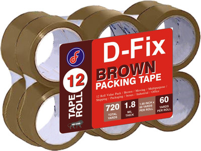Dfix Single Sided Handheld Brown Packaging Cello Tape (Manual)(Set of 12, Brown)