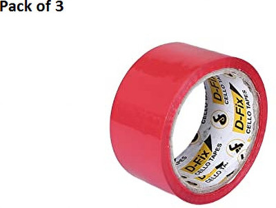 Dfix Single Sided Packaging Cello Tape Pack Of 3 Tape 2 Inch 48 MM 65 MTR Packaging Cello Tape (Manual)(Set of 3, Red)