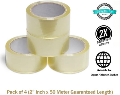 BOTHRA Bopp Transparent Tape (Pack of 4) 48mm x 50 Meter Length Guaranteed Self Adhesive (Manual)(Set of 4, Transparent)