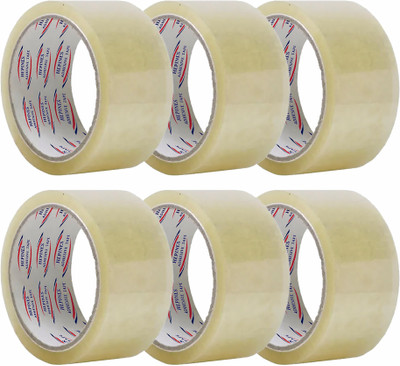 HEPINES HEPINES 2 Inch 100 Meter Pack of 6 Transparent Tape Self Adhesive Packing Tape Manual Dispenser Transparent BOOP Cello Tape Self Adhesive High-Strength Packing Tape (Automatic)(Set of 6, Transparent)