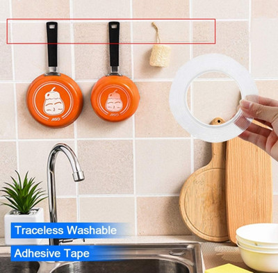 vakratunda Nano Double Sided Tape HeavyDuty | Multipurpose Removable Mounting Adhesive Tape Reusable Strong Sticky Strips Grip Tape Heavy Duty Waterproof double side tape (Manual)(Set of 1, Transparent)