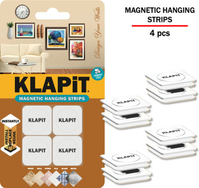 KLAPiT Magnetic Hanging Strips - Premium Powerful NED Magnet, Heavy Duty Drill-Free, Damage-Free mounting - (4pc Pack) (Manual)(Set of 4, Multicolor)