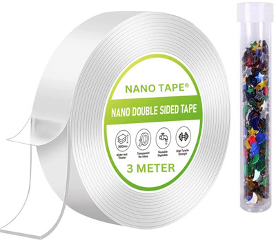 NANO TAPE Double Sided Tape Handheld Gel Tape With Sparkle Glitter for Ballon (Manual)(Set of 2, Transparent)
