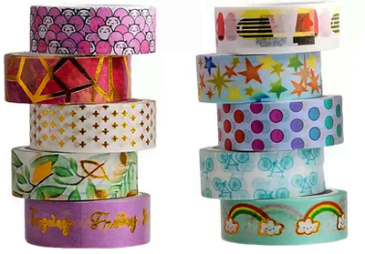Dhinchak Single side Handheld Art and Craft roller washi masking tapes (Manual)(Set of 10, Multicolor)