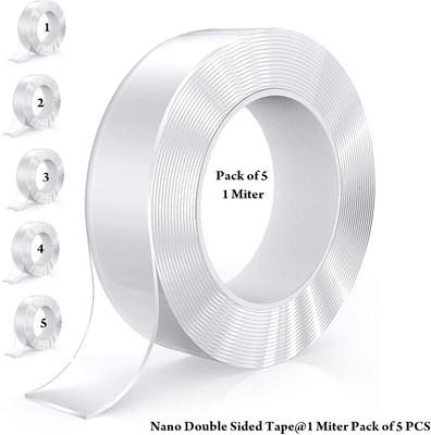 Bellveen Gel Nano Grip Tape Removable, Washable Double Sided Tape Use For Multipurpose,1 Meter,Pack of 5 Pcs (Manual)(Set of 5, Transparent)