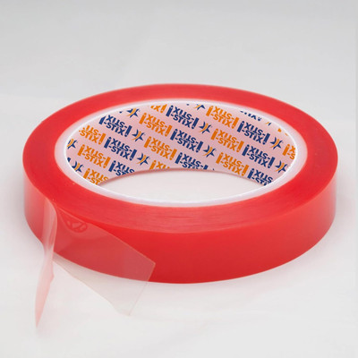 i-STiX Double Side Red Polyester Tape 24MM x 20Y Heavy Duty Heat Resistant Red Liner Tape Super strong Adhesive Bonding Applications (Manual)(Set of 1, Transperant)