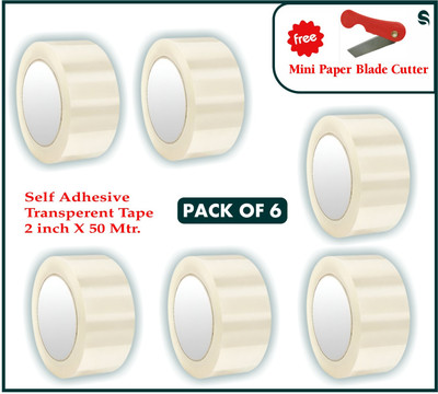 Quicktape Solutions Self Adhesive Manual Cello Tape (Manual)(Set of 6, Transperent)
