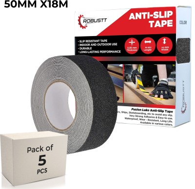 Robustt single sided AntiSlip with PET Material,Adhesive Tape for Slippery Floor,Staircase,50mm x18m ANTI-SKID-TAPE (Manual)(Set of 5, Black)