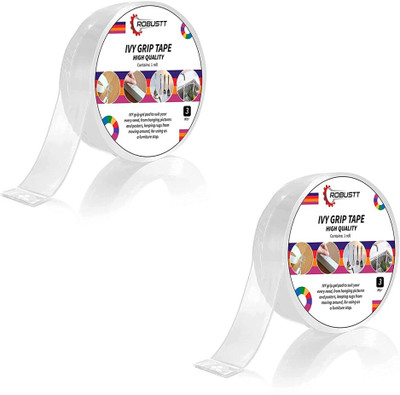 Robustt Double sided Transparent Heavy Duty Heat Resistant Multi Functional Washable and Sticky Tape Dispenser (Manual)(Set of 2, Transparent)
