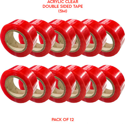 LXMI Heat Resistant Adhesive Tape (5 Meter) (Pack of 12) Clear Double Sided Tape (Manual)(Strong Acrylic Adhesive)