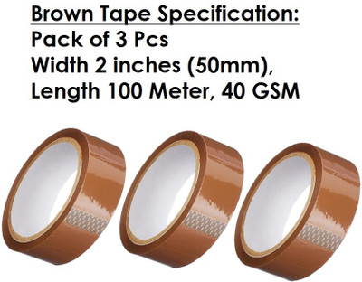 Synervo Single Sided Handheld BROWN PACKING TAPE (Manual)(Set of 3, Brown)