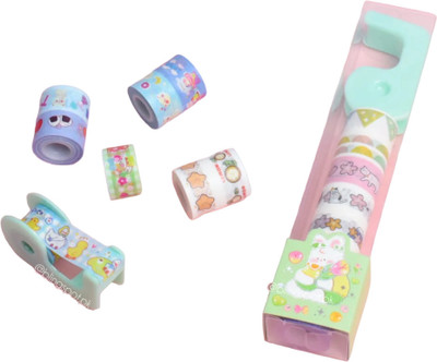 WHITE POPCORN single side small CUTE BUNNY SERIES WASHI TAPE SET OF 8 + TAPE DISPENSER - STYLE 2 (Manual)(Multicolor)