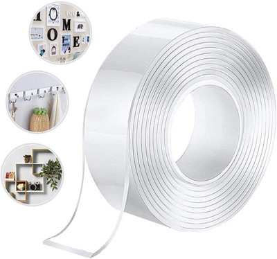 Metrite INDIA Double Sided Medium Reusable Traceless Transparent Adhesive Gel Tape, Mounting Grip Tape (Manual)(Transparent)