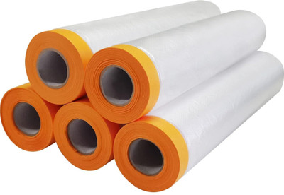 Calldrishe Paint Protection Film and Tape Multipurpose Pre Taped Masking Protection Film 180 cm Pretaped Masking Sheet Tape for Protection from Dust, water, paint and moisture (Manual)(White)