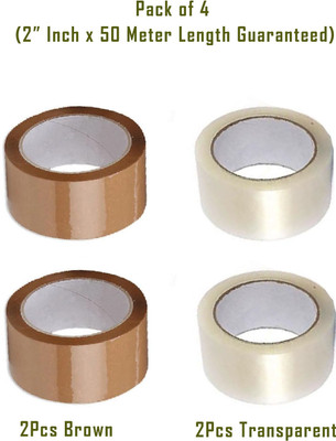 Boxer Brown & Transparent Tape ( Pack of 4) 48mm x 50 Meter Length Guaranteed Self Adhesive Tape (Manual)(Set of 4, Brown, Transparent)