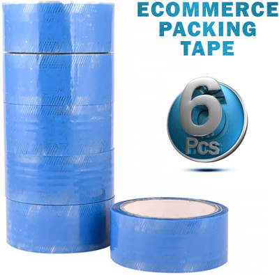 Boxer Printed Single Side 2 Inch 65 Meter Self Adhesive Tape (Manual)(Set of 6, Blue)