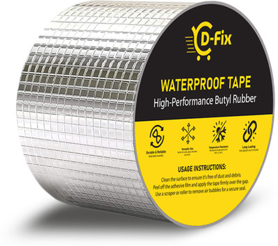 Dfix Single Side Waterproof and Heat resistant 7.5cm/3inch x 5m Super Strong Butyl Sealant Sticky Tape Dispenser Dispenser Aluminum Foil (Manual)(Set of 1, Silver)